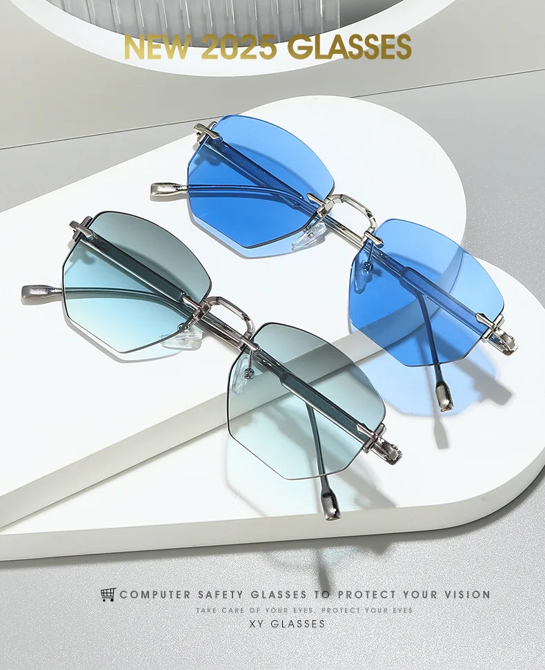 2025 neue Randlose Sonnenbrille Frauen Marke Mode Luxus Uv400 Damen Polygon Sonnenschutz Reise Brillen – Detail 1