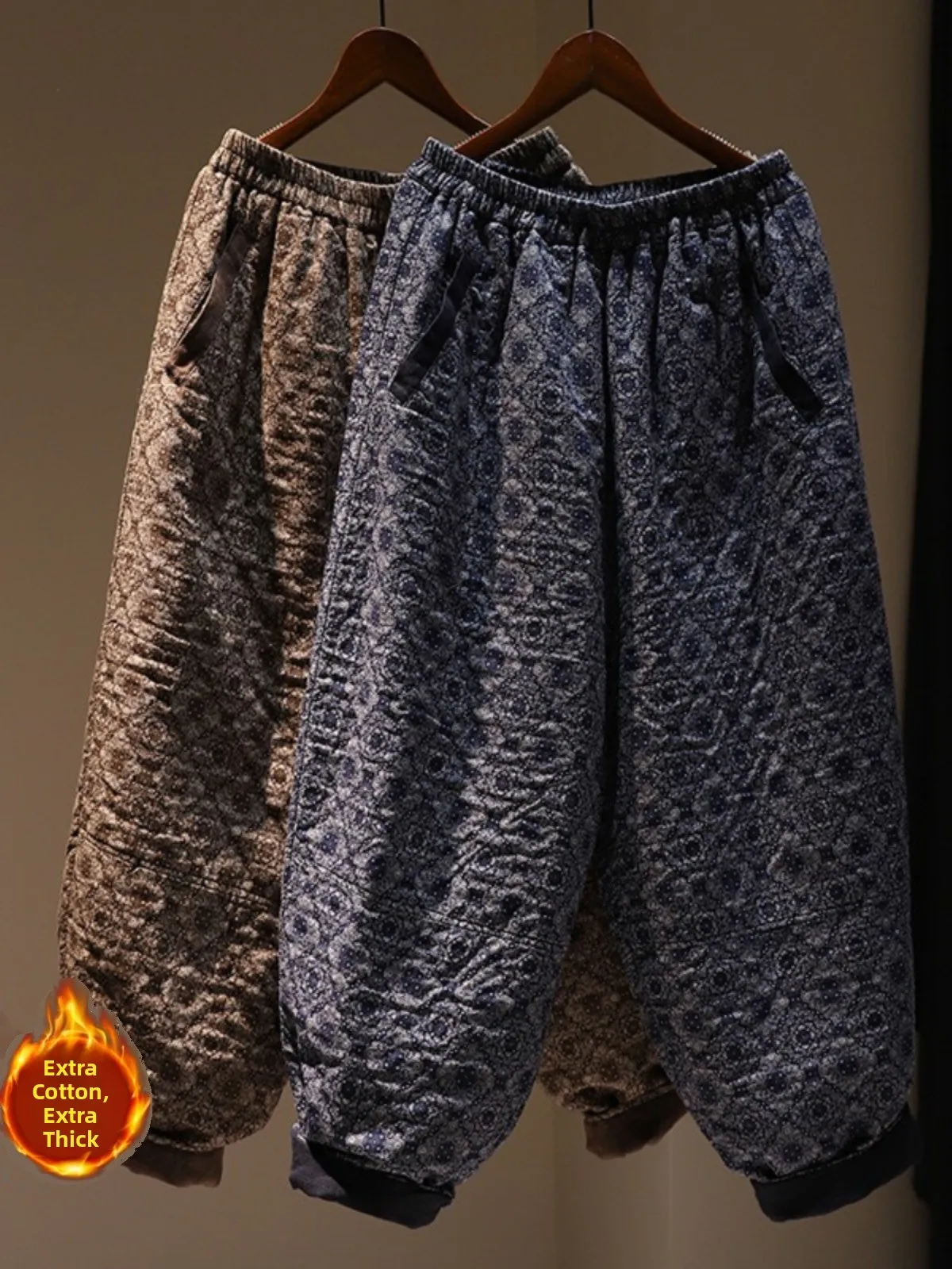 

Women's High Waist Harlan Pants Cotton Liner Thiened Warm Loose Casual Print Long Pants Autumn Winter Outerwear