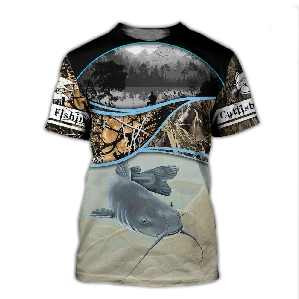 Beautiful Fishing Summer 3D Fish Print T Shirt For Men Outdoor Go Fishing Clothes Casual O-neck Pullover Harajuku Tops Oversized