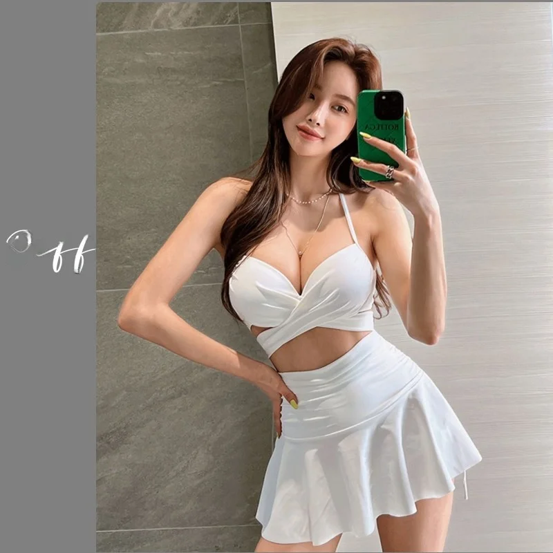 

Женский купальник-бикини с юбкой, с поддержкой для небольшой груди, однотонный, для термальных источников