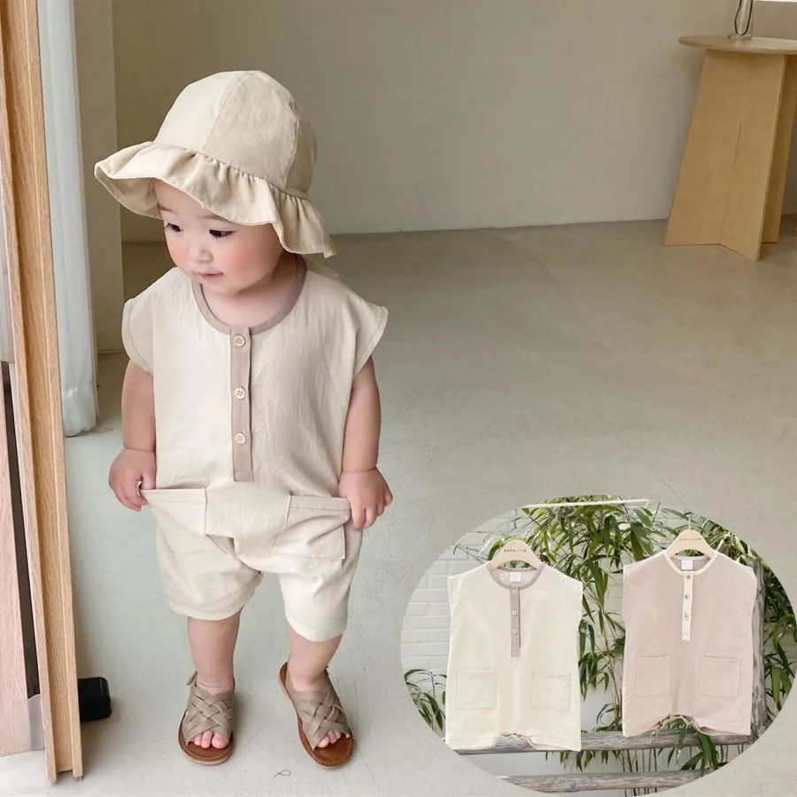 

Summer Boys' And Girls' Thin Cotton Wrapped Round Neck Jumpsuit Climbing Suit Children's Comfortable Loose Short Climbing Suit
