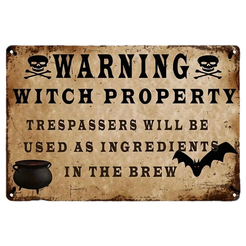 1 قطعة علامات تحذير الممتلكة للهالوين المسطحة 2D من الألومنيوم - بطاقة اللوحة المعدنية المزخرفة بنمط عتيق