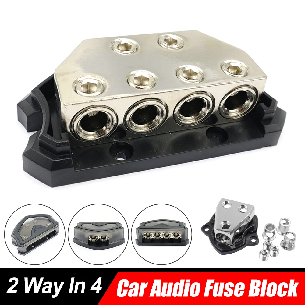 Car Power Distribution Block 0/4AWG 2 Way In 4 Way Out Car Audio Stereo Power Fuse Holder For Car Audio Splitter Accessories