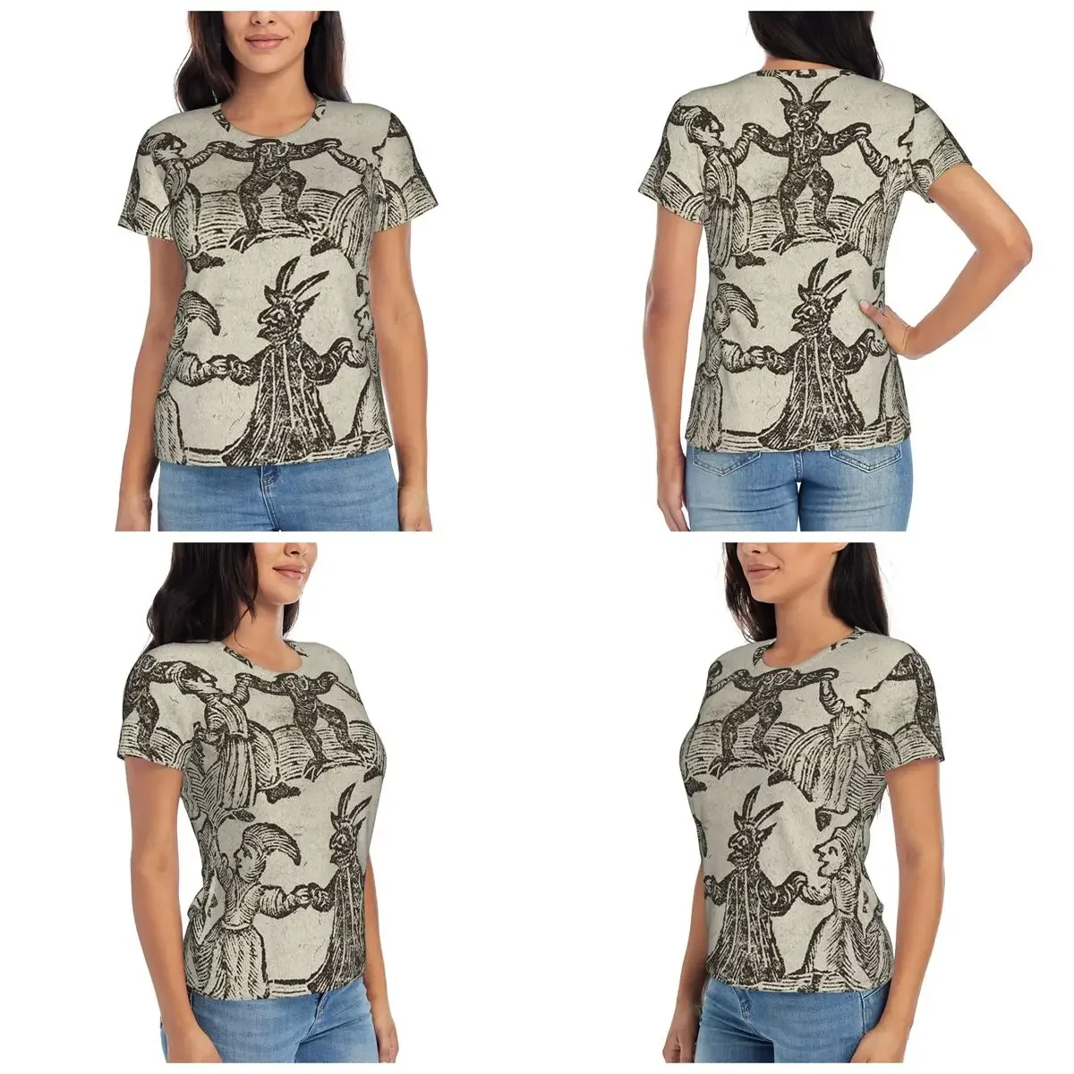 Witches Circle Dance T-Shirt for Women O-Neck Streetwear T Shirts Women's Short Sleeve Summer Clothes Tops