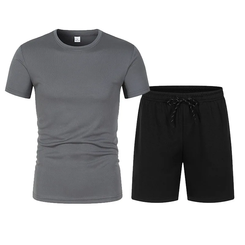 Summer mesh sportswear men's fashion two-piece sports fitness running casual quick drying short sleeve shorts set men