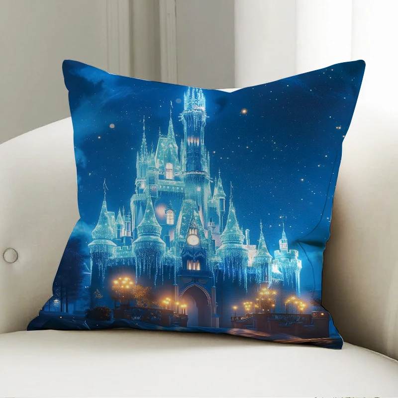 Betoverde kasteel kussensloop gloeiend blauw paleis nachtelijke hemel decoratief kussen bank slaapkamer woondecoratie