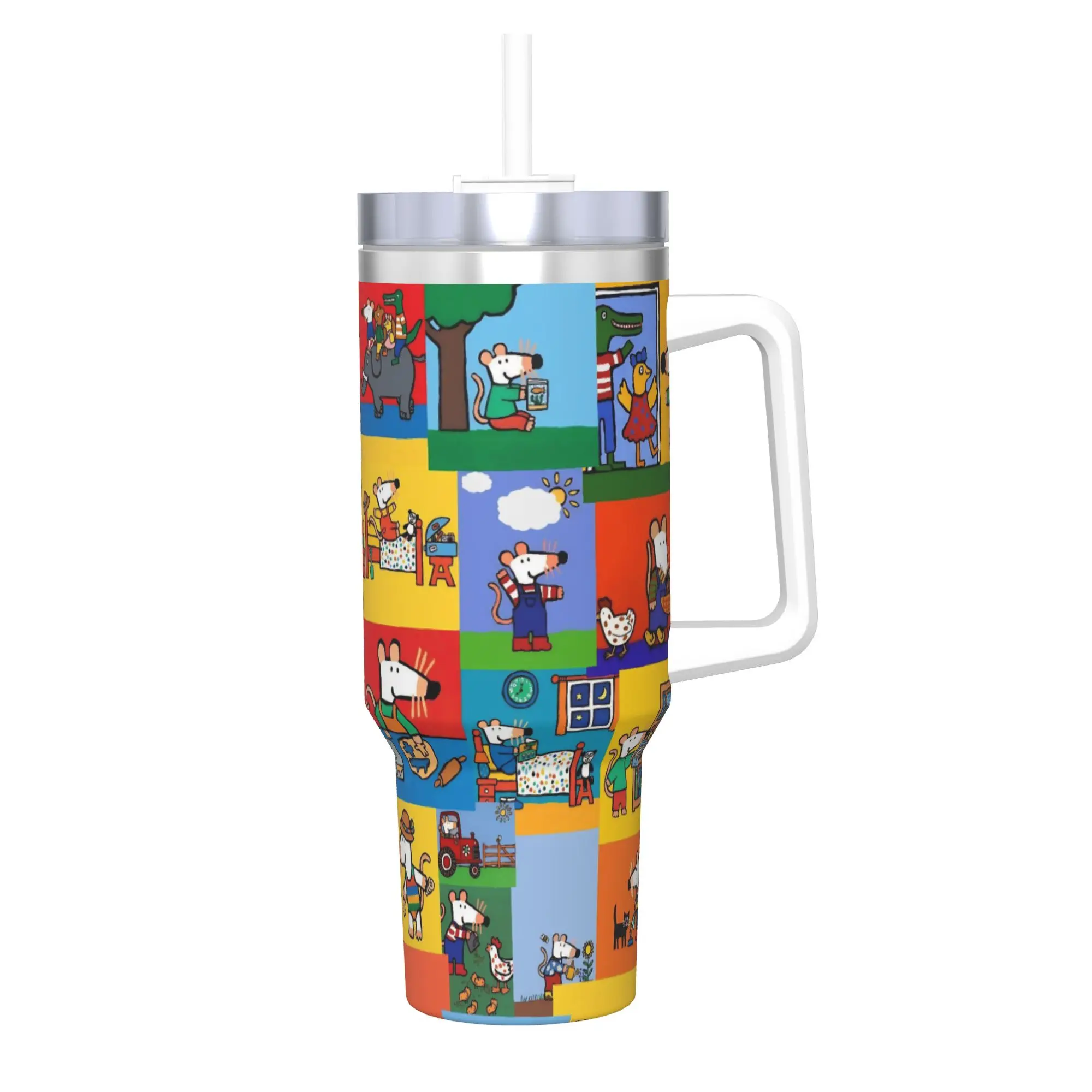 Maisy Mouse Tumbler With Straw  Stainless Steel Tumblers Cup Double Wall Vacuum Insulated for Cold Or Hot 40oz