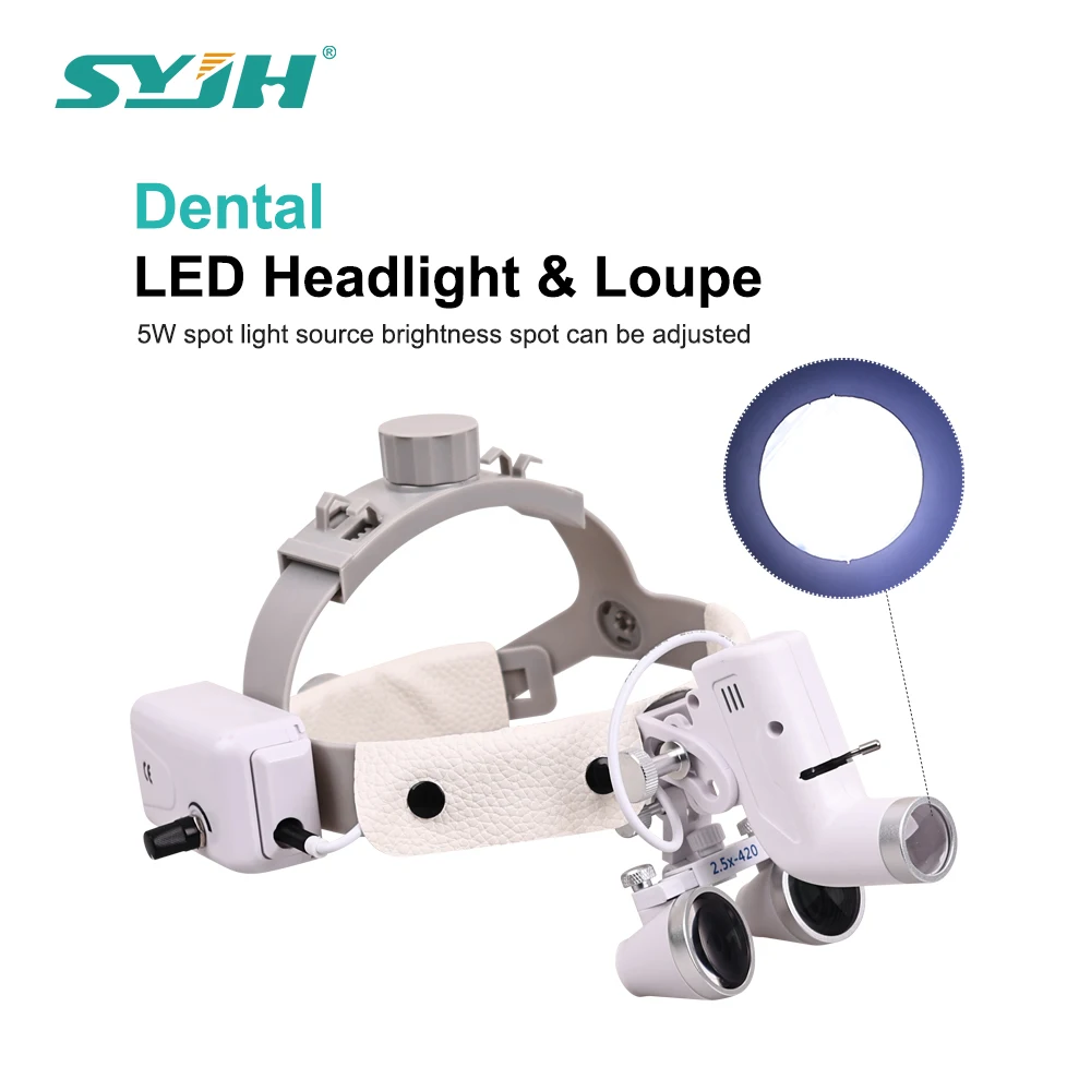 Kaca Pembesar Bedah Lampu Led Gigi dengan Lampu Depan Operasi Bedah 5W Lampu Depan Medis Dapat Disesuaikan Titik Loupes Gigi Klinis