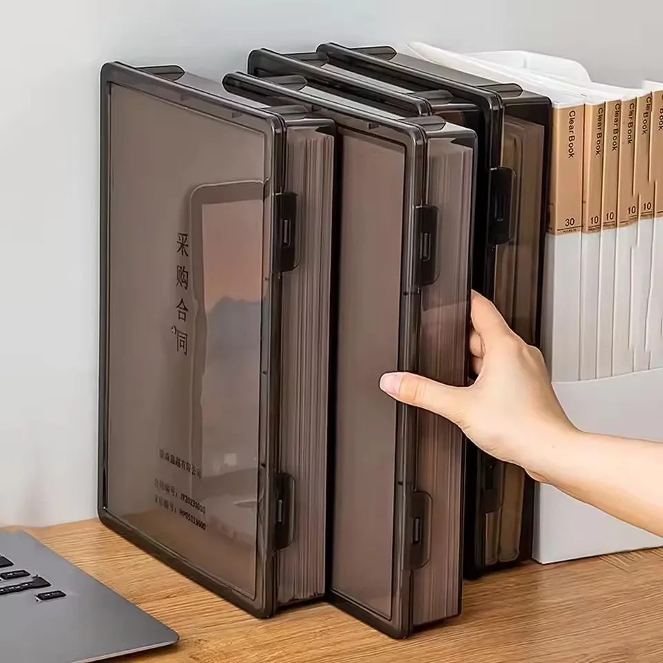 

A4 Dust Proof Document Organizer Storage Box Black Transparent Simple Certificate File Box Container for Easy Organization