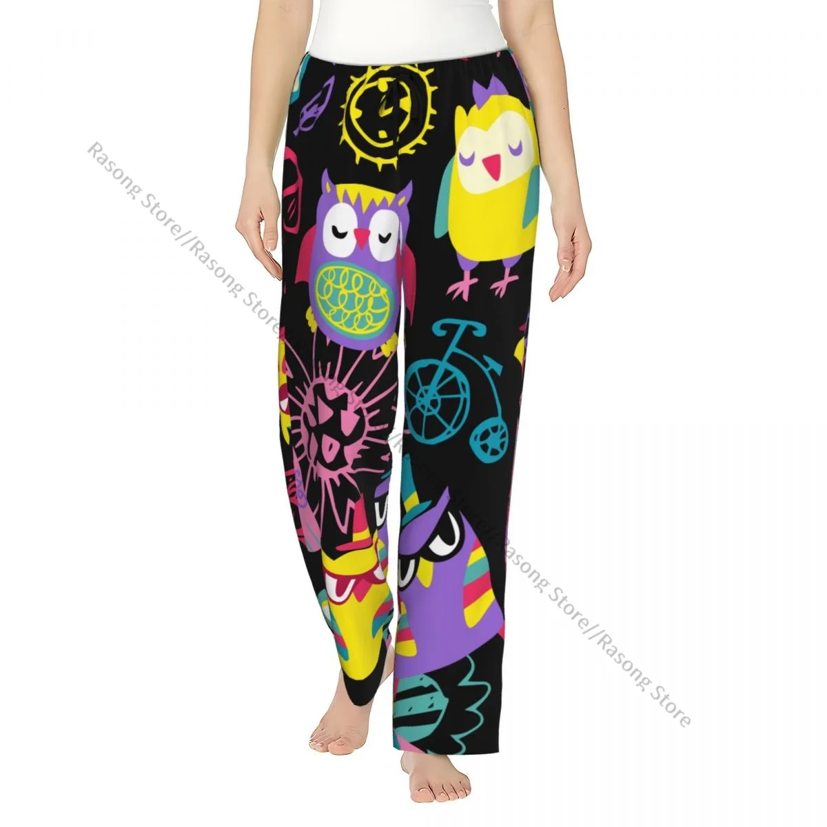 

Cozy Flannel Pajama Pants for Women Colorful Owls Sleep Bottoms Home Loungewear