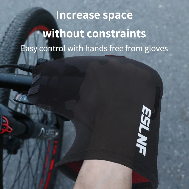 ESLNF Winter Cycling Bar Mittens Windproof Waterproof SBR Fleece Lined Handlebar Cover with Reflective Strips for MTB Road Bike 2