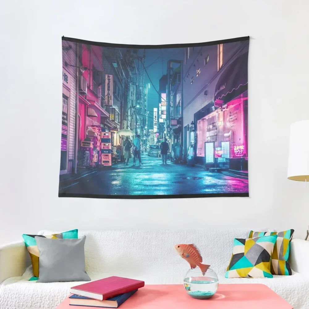 

Tokyo Midnight Rain Pink and Blue aesthetic neon lights. Tapestry Decoration For Home Wall Hanging Decor Tapestry