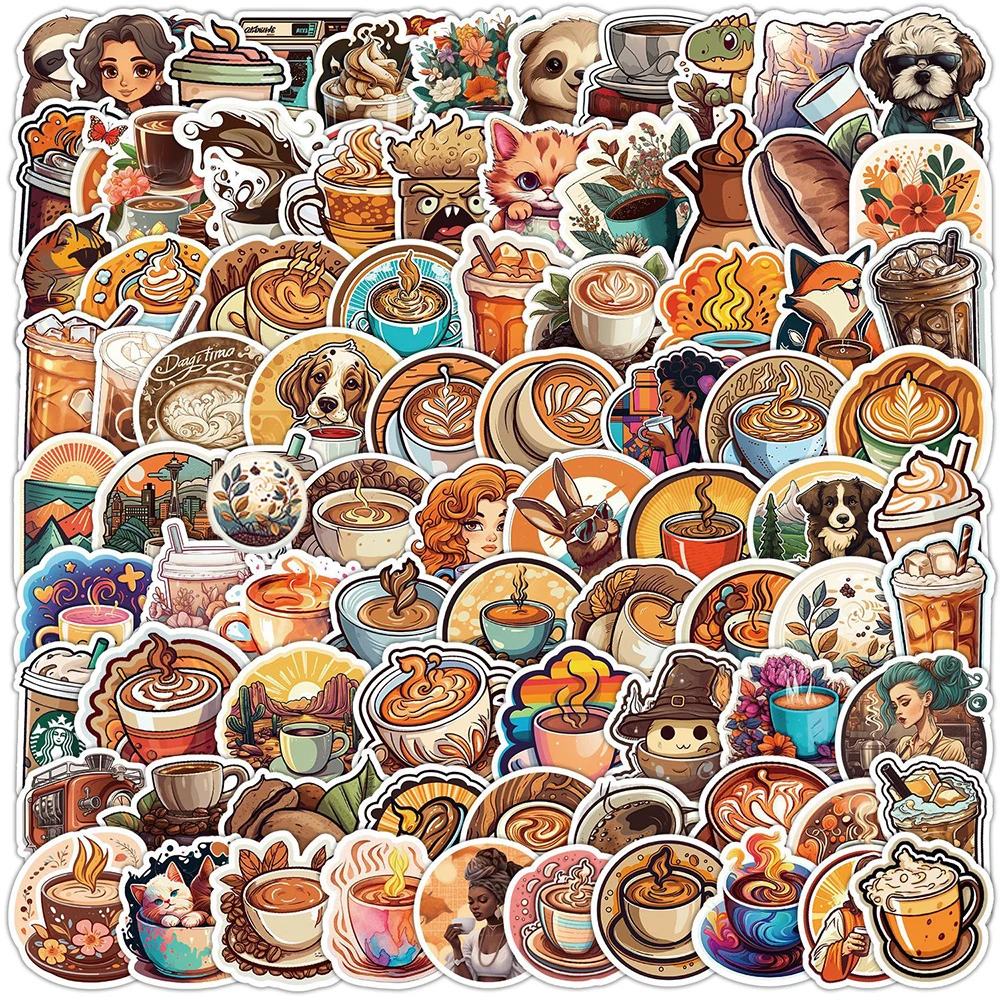 10/50/100PCS Vintage Coffee Cartoon Decoration Stickers Decal DIY Graffiti Fridge Laptop Phone Case Waterproof Retro Sticker Toy