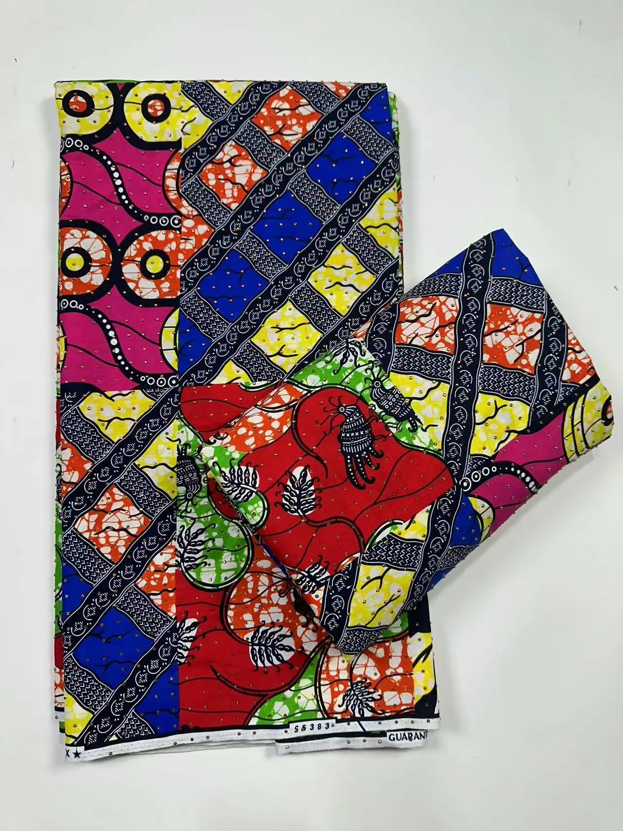 African Wax Prints Fabric With Full Stones Ankara Fabric Batik Real Wax 6Yards 100% Cotton Fabric for Party Dress