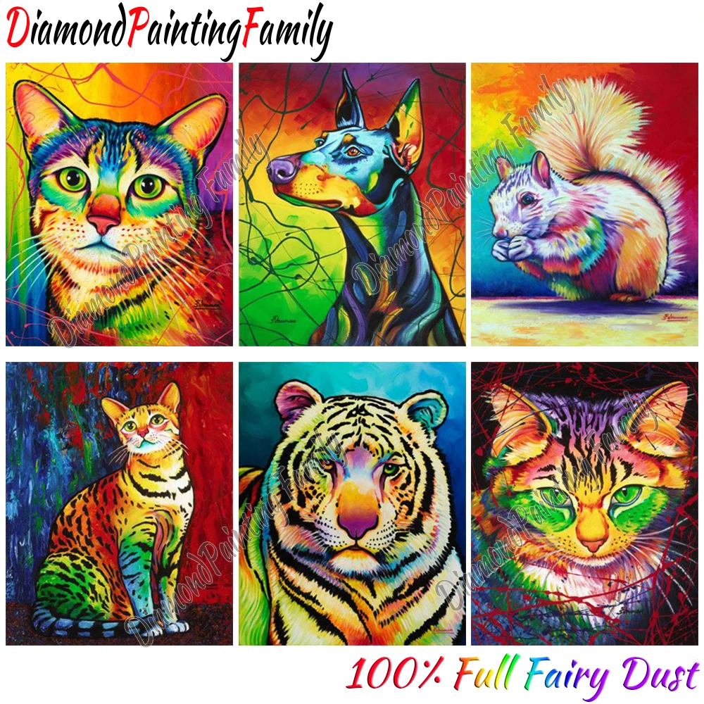 

Алмазная картина Семья Полная Фея Пыль Кристалл Смола Алмазная точка Искусство Красочный Тигр AB Дрель Набор для вышивания Мозаика Набор для рисования
