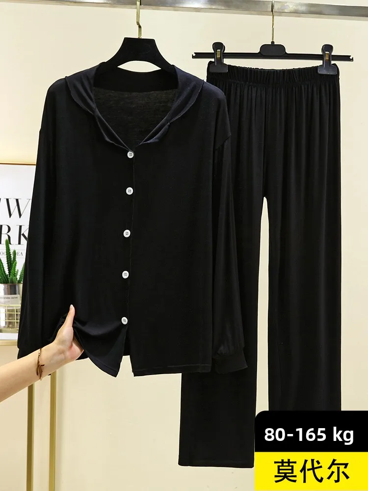 

Modal Long Sve Collared Home Clothes Set Women Early Spring Thin Casual Home Two Piece Set Color plus Size Nightwear