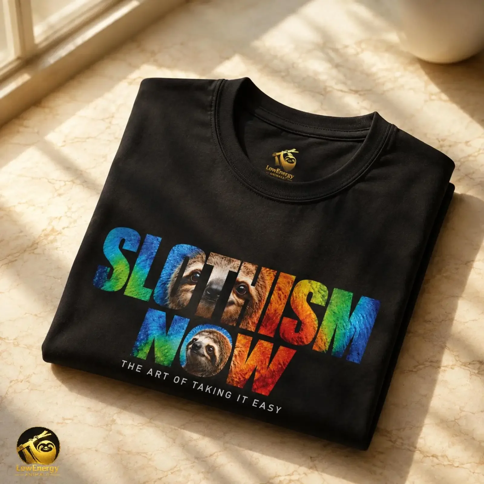 Lustiges Faultier-T-Shirt „Slothism Now“ für Tierliebhaber, Vintage-Waschung, lässiges, leichtes Oberteil für den Alltag, Designerkleidung für Herren