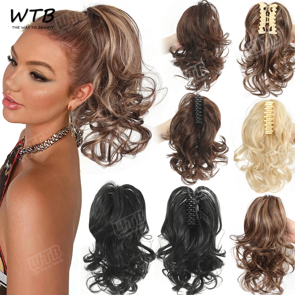 Synthetic Claw Clip In Short Ponytail Curly Pony Tail Clip-on hair False Wig Horse Pony Extension Hairpiece For Women