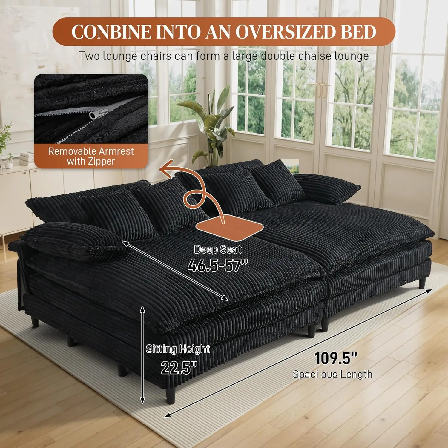 كرسي صالة كبير الحجم داخلي مع مسند ظهر قابل للتعديل، 57 وات × 60 دي كرسي سروال قصير مريح منفوش من القطيفة المنجدة