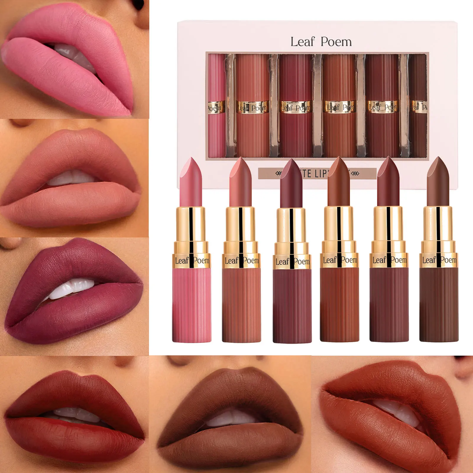 

6Pcs Waterproof Lipstick Set Matte Smudge Proof Long-Lasting Non-Sticky Kiss Proof Lip Color for Party Wedding Luxury Set