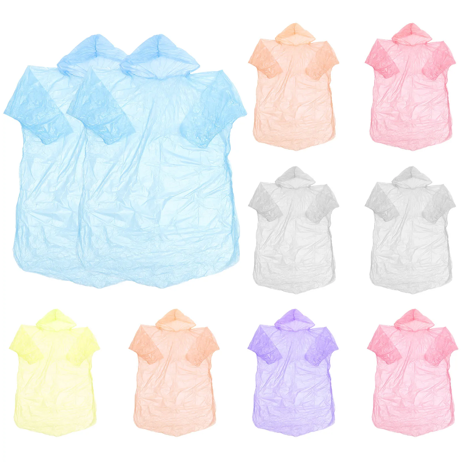 

10pcs Disposable Raincoat Adult Size Random Color Lightweight PVC Poncho Camping Travel Waterproof Thick Outdoor
