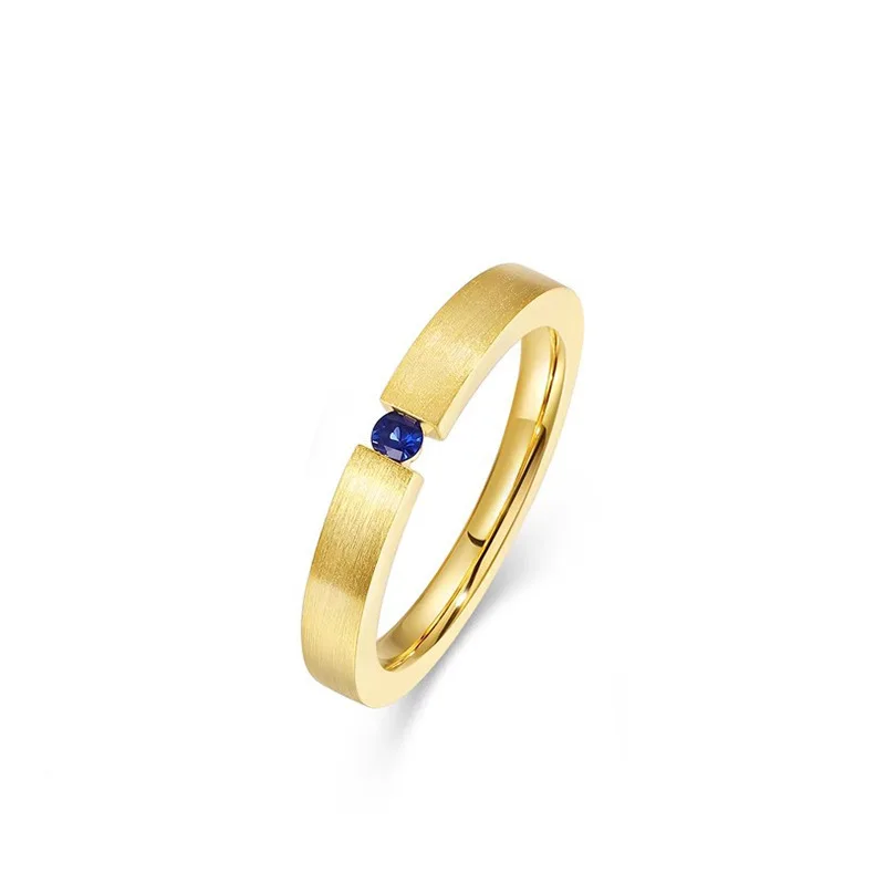Santorini Love Sapphire Couple Ring Italian Handmade Brushed Inlaid Blue Sharp Crystal Gold Plated Men And Women's Pair Ring - Image 5