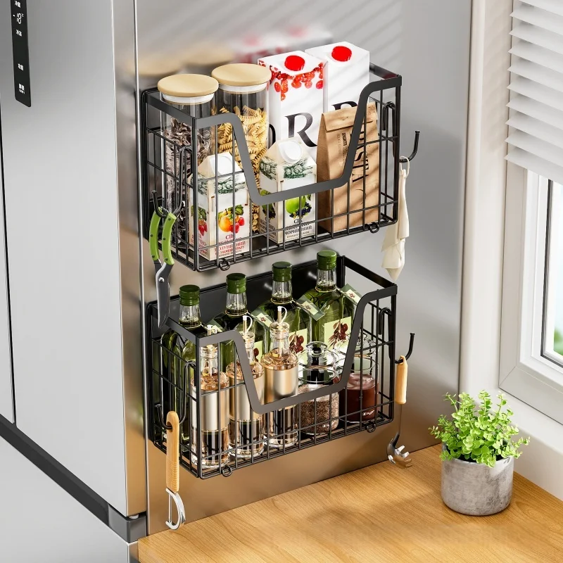 

Magnetic Refrigerator Hanging Rack Foldable Kitchen Storage Rack No-Punch Powerful Magnet Stand Space Saving Storage Box