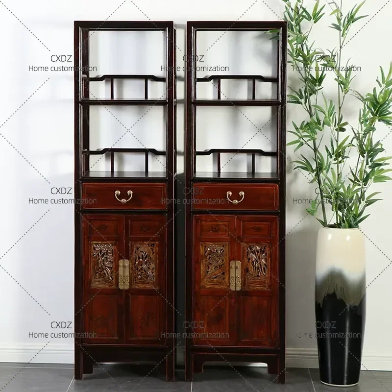 New Chinese Style Functional Storage Bookshelf Combination Bookcase Retro Wine Cabinet Decorative Display Cabinet for
