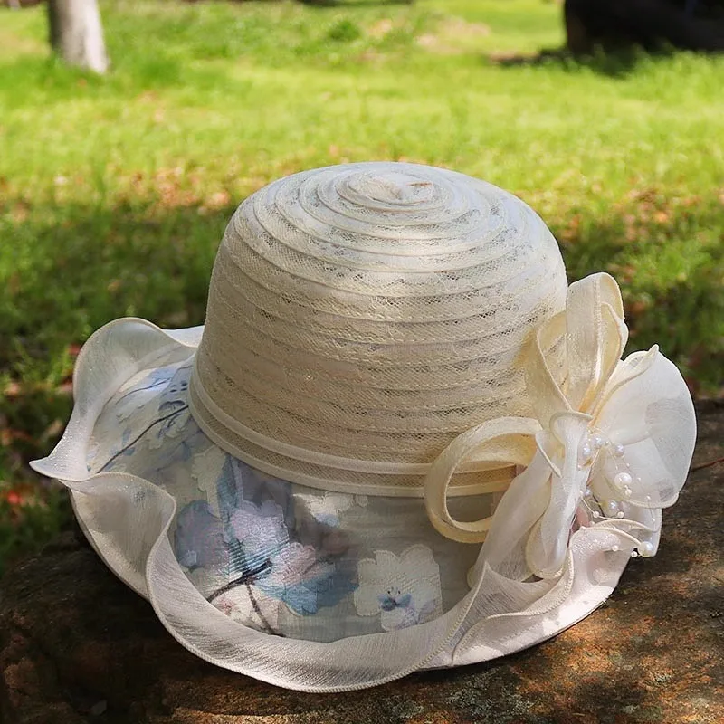 Ladies Fascinators Millinery Hat Church Wide Brim Bucket Hats Kentucky Derby Fedora Women Summer Beach Foldable Sun Cap