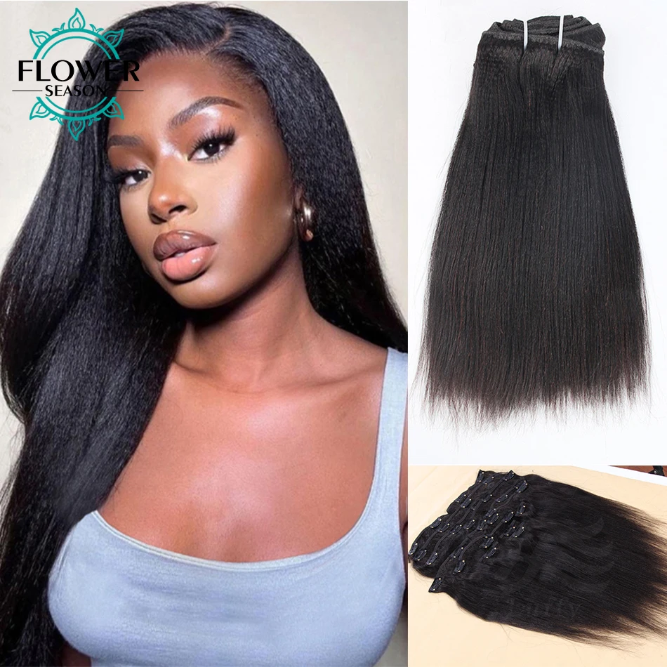 Clip Ins Hair Extensions Human Hair Brazilian Light Yaki Straight Clip In Natural Black Color Clip Ins Remy Hair 8-26 Inch 150g