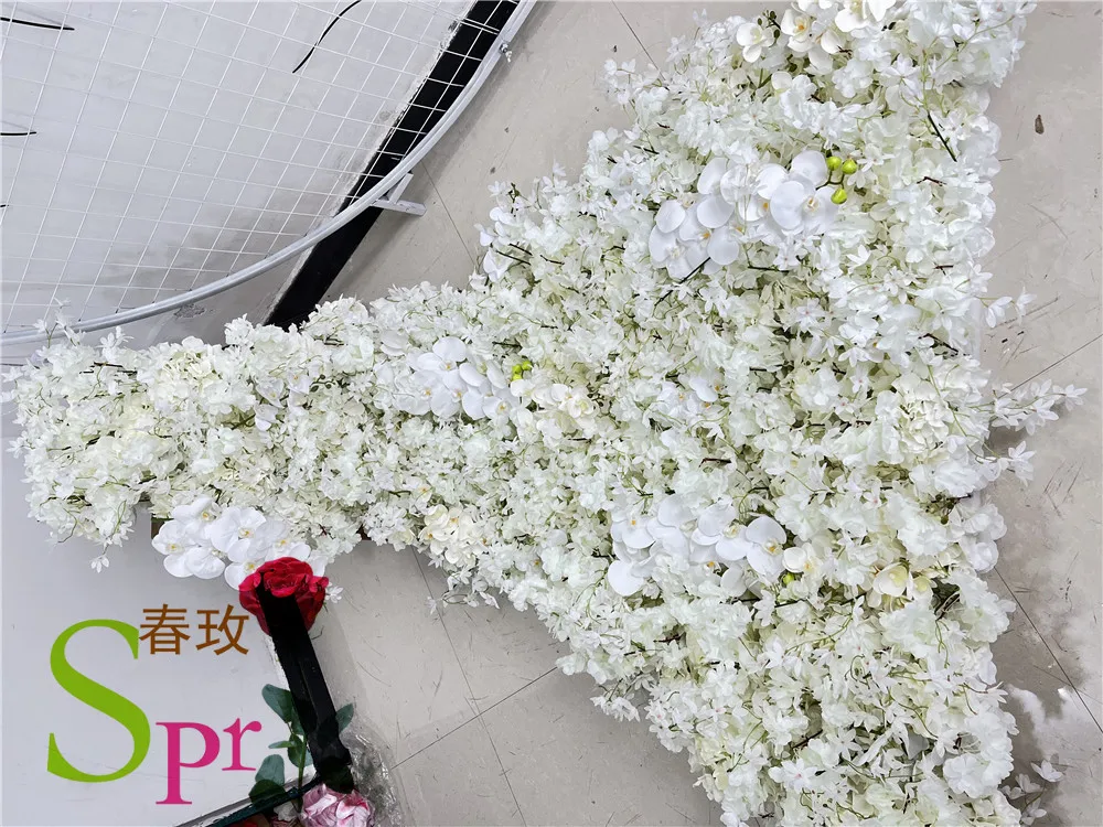 SPR Customized For Wedding Plastic Panel White Pink Blue Rose Cloth Artificial Decorative Flower Wall Floral Backdrop