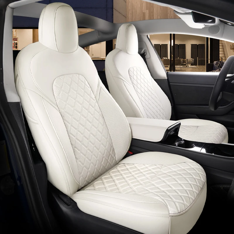 Luxury Genuine Leather in Middle Part Original Custom Fit for 2019-2022 Model 3 Car Front Rear Seat Kits Covers Cushion 3