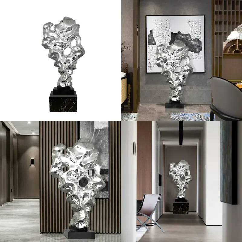 Abstract Handicrafts Modern Simple Hotel Lobby Large Floor to Ceiling Ornaments Resin Electroplating Entrance Decoration Soft