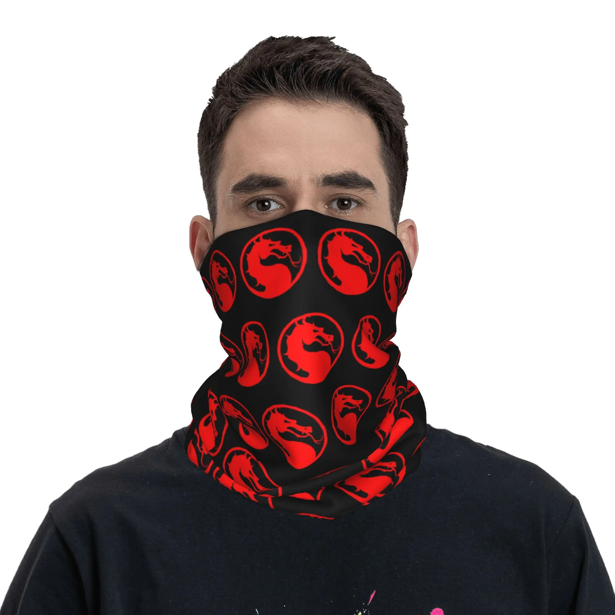 Mortal Kombat - Red Dragon Bandana Neck Gaiter مطبوعة قناع ملفوف وشاح متعدد الاستخدام أغطية الرأس للرجال والنساء والكبار