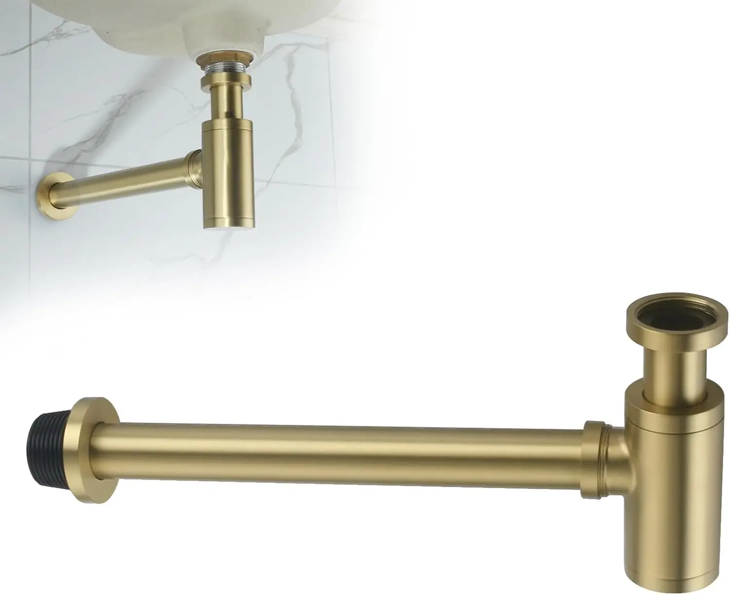 

Round Bottle P-Trap 1 1/4 Adjustable Bathroom Basin Sink Waste Trap Drain Kit Bathroom Bottle P Trap Waste Pipe, Brushed