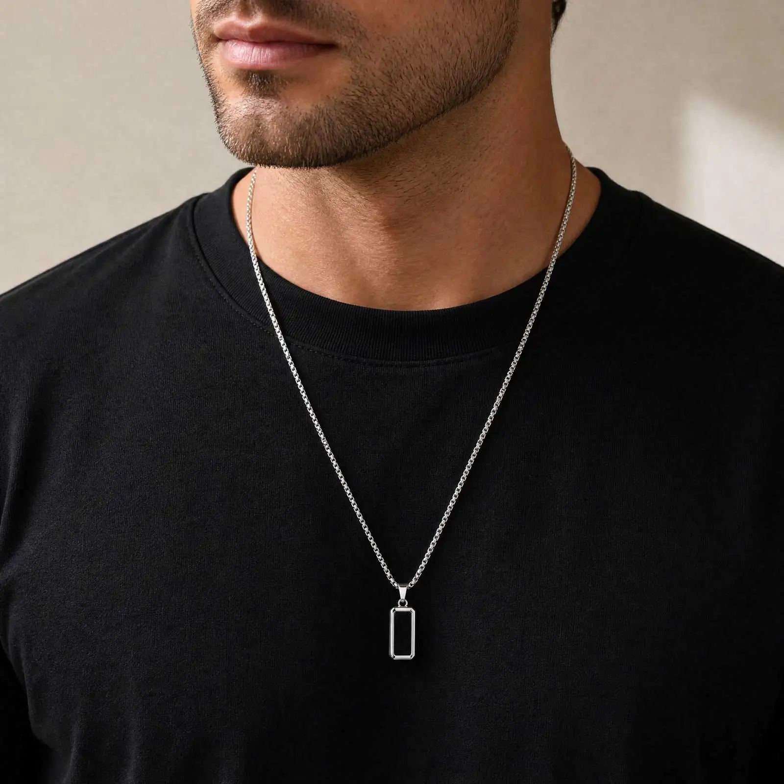 Men's Carbon Fiber Dog Tag Necklace,Naver Fade Stainless Steel Geometric Pendant Necklace,Stylish Jewelry Gift for Him