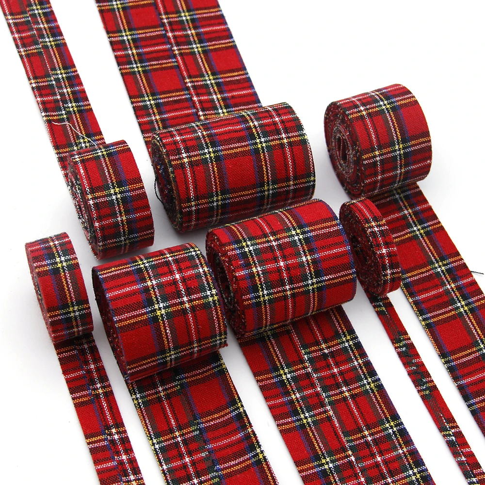 5 Yards Multi Sized Christmas Theme Cloth Fabric Ribbon Party Decoration Red Plaid Layering Cloth Ribbons For Hair Bow,5Yc59478