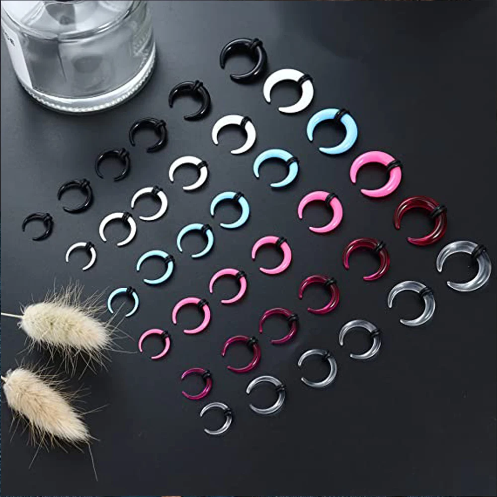 1 Pair Big Size Buffalo Horn Septum Ring Piercing Black Pink White Auqa Acrylic Ear Taper Stretcher Expander Punk Body Jewelry