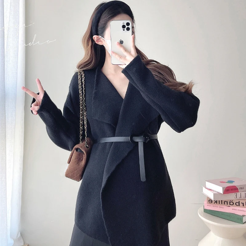 Maternity Wear Fall Winter Clothes Set Elegance Knit Coat With Girdle + Fishtail Skirt  Fashion Models Suit Pregnant Outwear