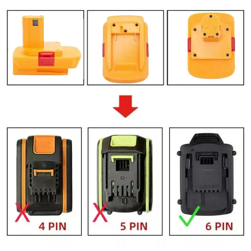 

Адаптер-конвертер для аккумуляторов WORX 6-контактный (литиевый) на Ryobi 18В (инструменты и аккумуляторы не входят в комплект)
