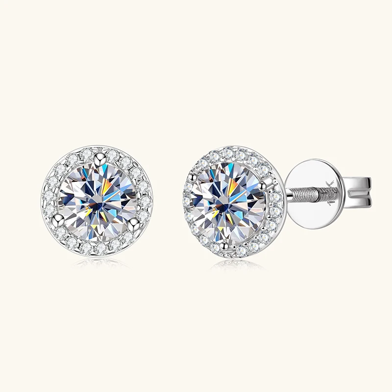 IOGOU 1ctw 5mm 0.5CT Round D Moissanite Halo Stud Earrings 10k Real Gold for Women Men Certified Engagement Wedding Fine Jewelry
