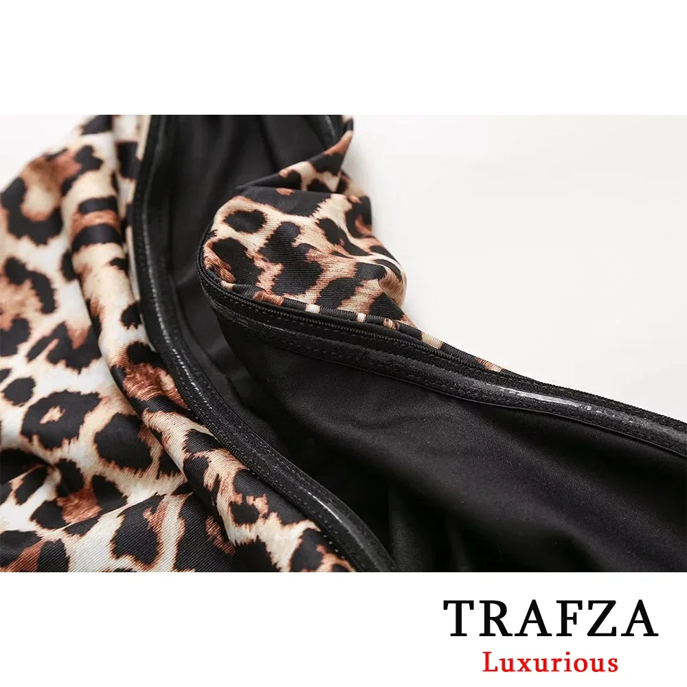 Trafza sexy leopardo impressão feminina banho sem alças lado laço biquíni maiô moda 2024 verão streetwear magro nadar usa