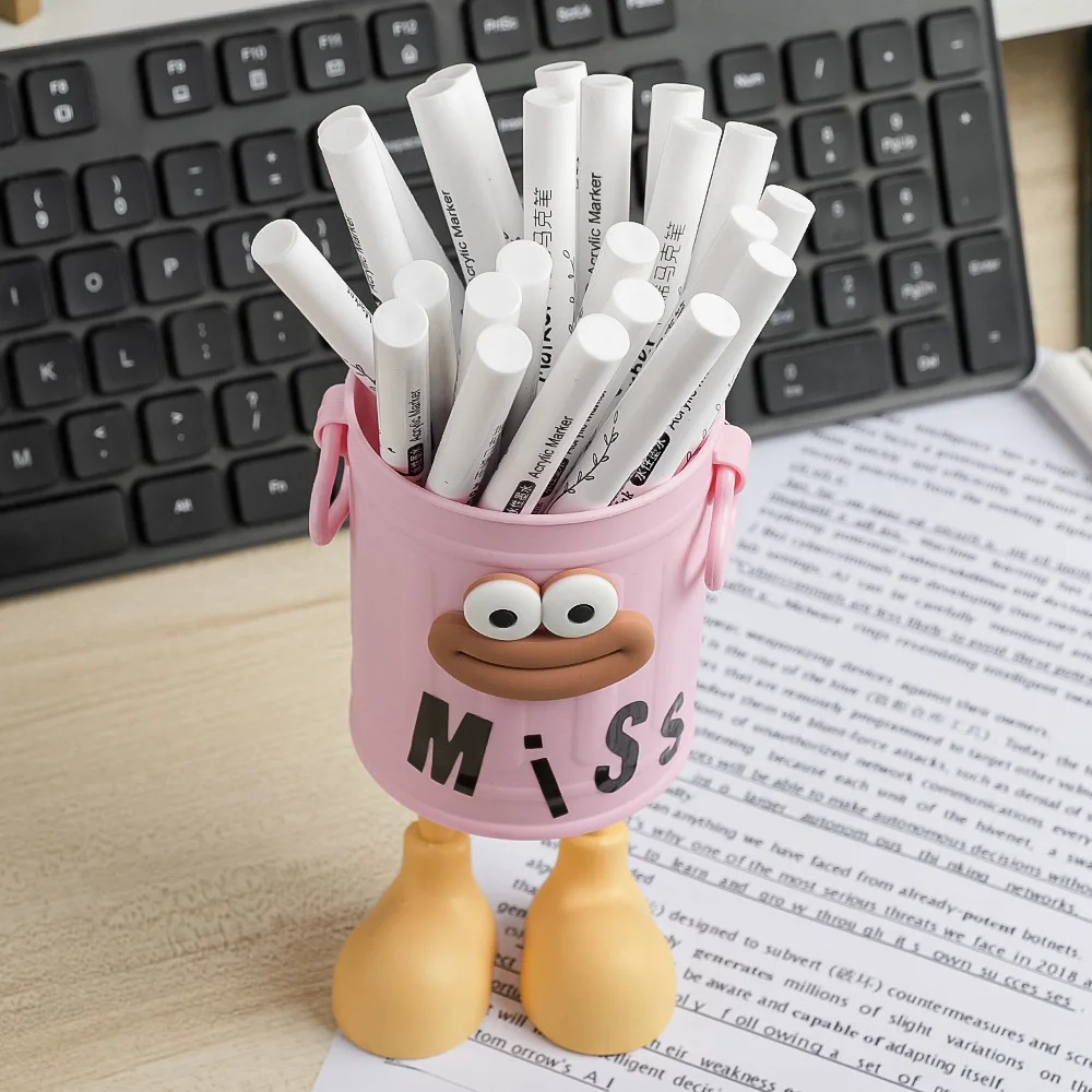 만화 큰 입 펜 홀더 - 사무실 및 가정용 대용량 데스크 정리함, 남녀 어린이를 위한 창의적인 장식, 무료 스티커 포함