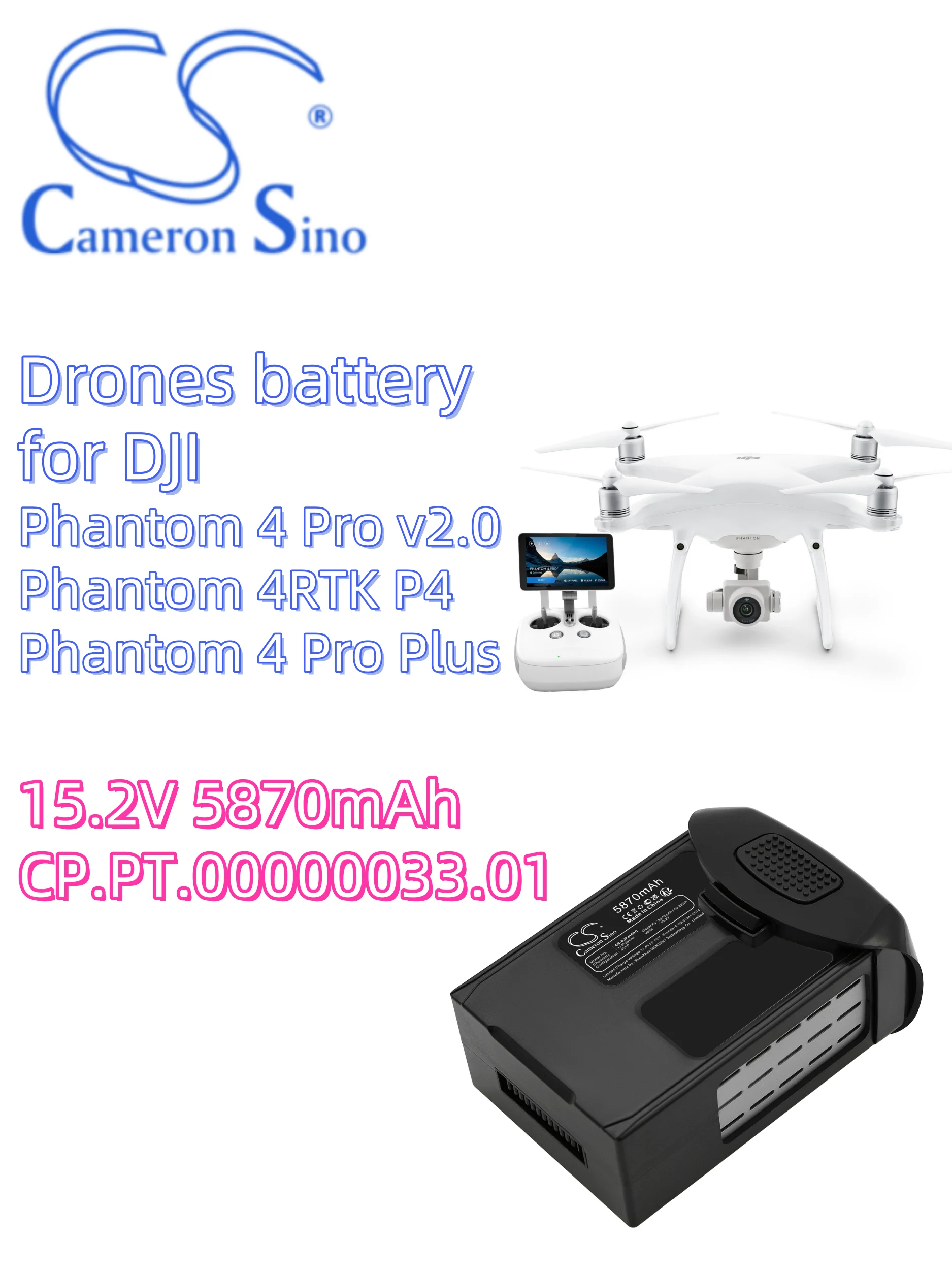 battery Cameron Sino batteries Drones 5870mAh for DJI Phantom 4 Pro v2.0 Phantom 4RTK P4 Phantom 4 Pro Plus CP.PT.00000033.01