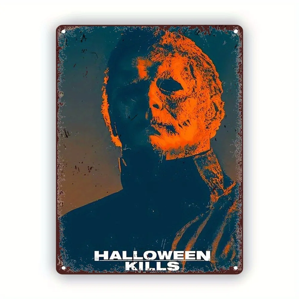 

1pc Halloween Kills Metal Tin Sign, Michael Myers Iron Poster, 7.87x11.81inch Home & Office Wall Decor, Aluminum Metal Sign