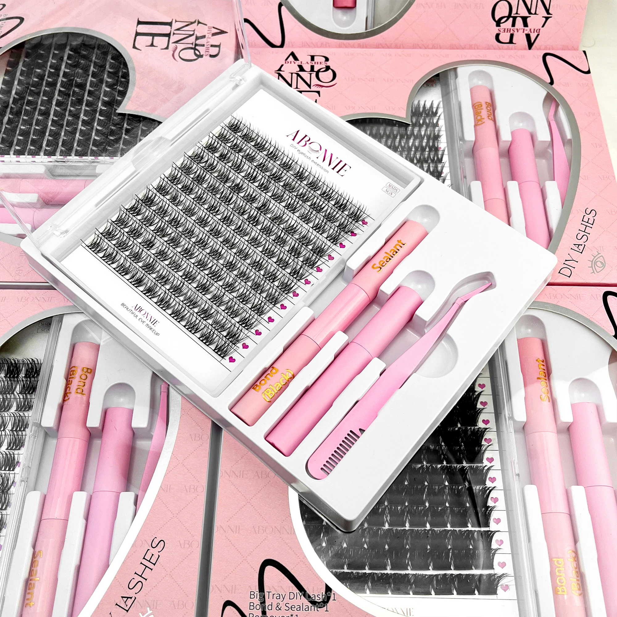 Wimperncluster-Set mit langlebiger Wimpernbindung und Dichtung, Pinzette und Entferner für DIY-Wimpern zu Hause als Geschenk für natürliches Make-up für Mädchen