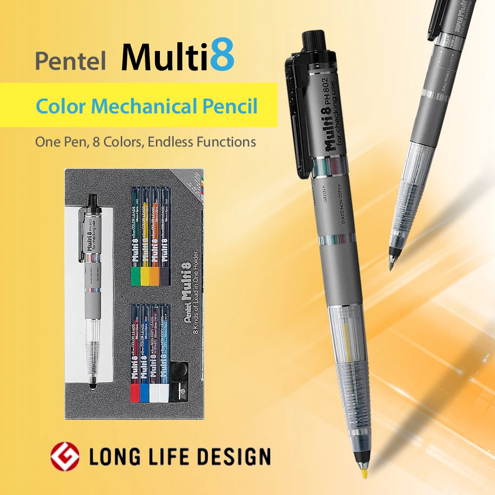 

Pentel Multi8 Mechanical Pencil PH802ST 8-Color Lead Holder Pen for Drafting, Sketching, Illustration, Technical Drawing, Note