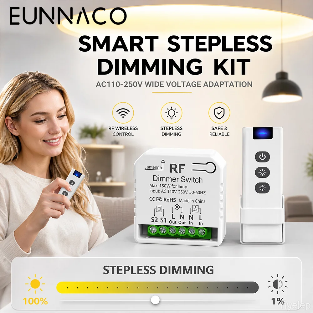 Wireless dimmer switch light brightness adjustable RF433mhz remote control light switch AC110V 220V LED halogen home light