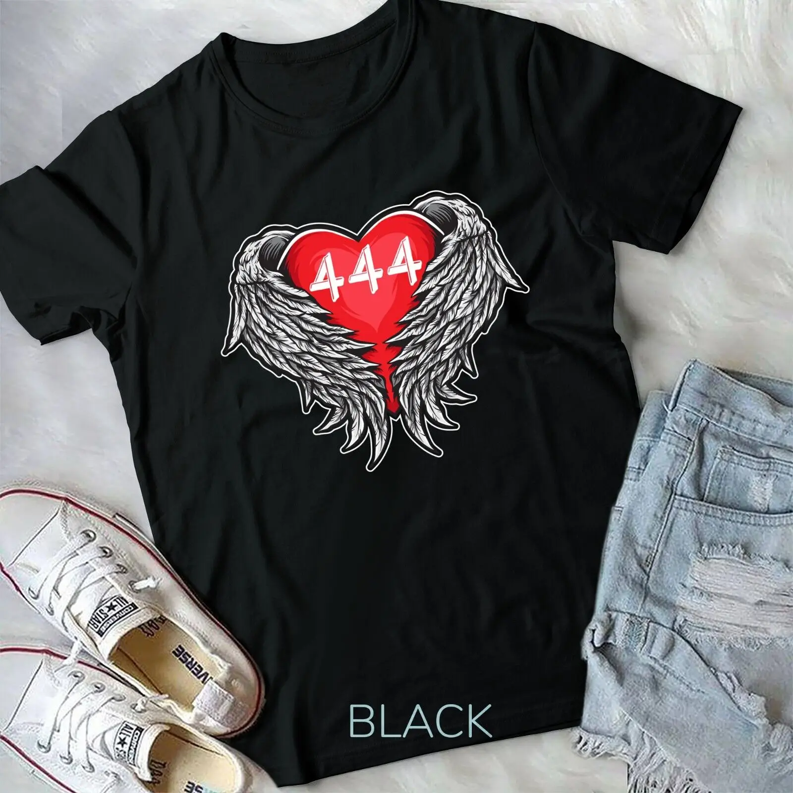 

Angel Number 444 With Heart And Wings Of Angel Unisex T-shirt