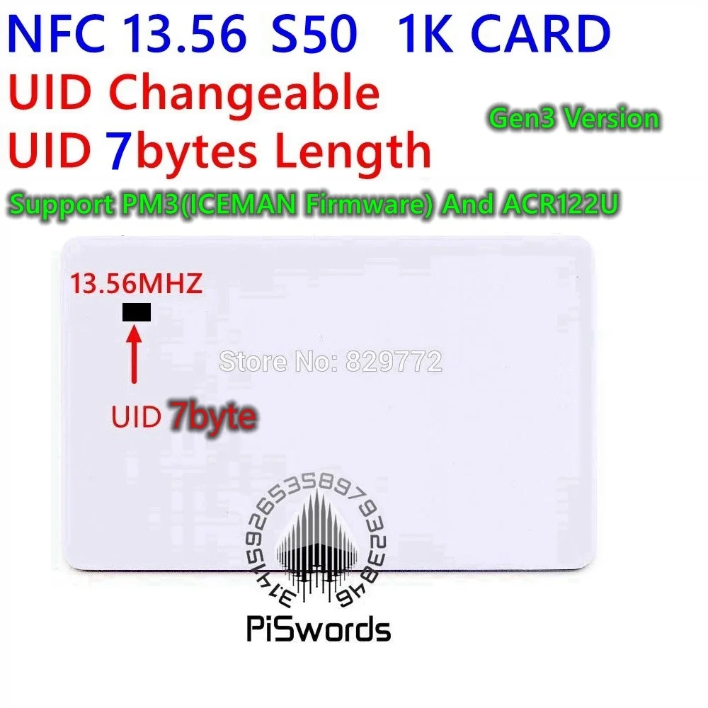 S50 NFC 13.56Mhz 7Bytes UID 0 Block 7 Bytes GEN3 Rewrite Changeable RFID Card  Writeable Chinese Magic Card Copy Clone